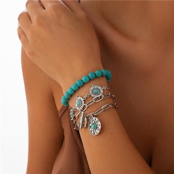 16 Pcs Western Jewelry for Women Bohemian Set, Boho Pendant Long Choker, Faux - Picture 6 of 7